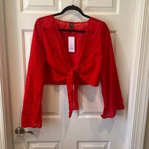 Target red sheer tie front crop shirt. Size XL